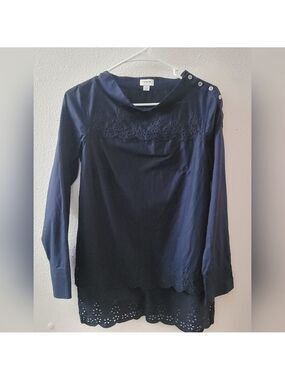 J. Crew Blue Embellished Long Sleeve Bib Collar Blouse